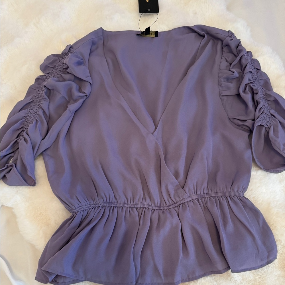 Lavender Ruffle Sleeve Blouse